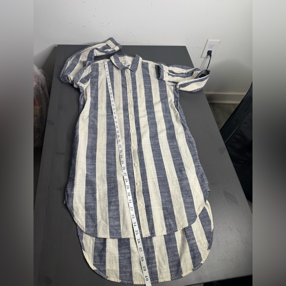 Birds of Paradis by Trovata Blue & White Striped Linen Blend Shirt Dress - Picture 8 of 8